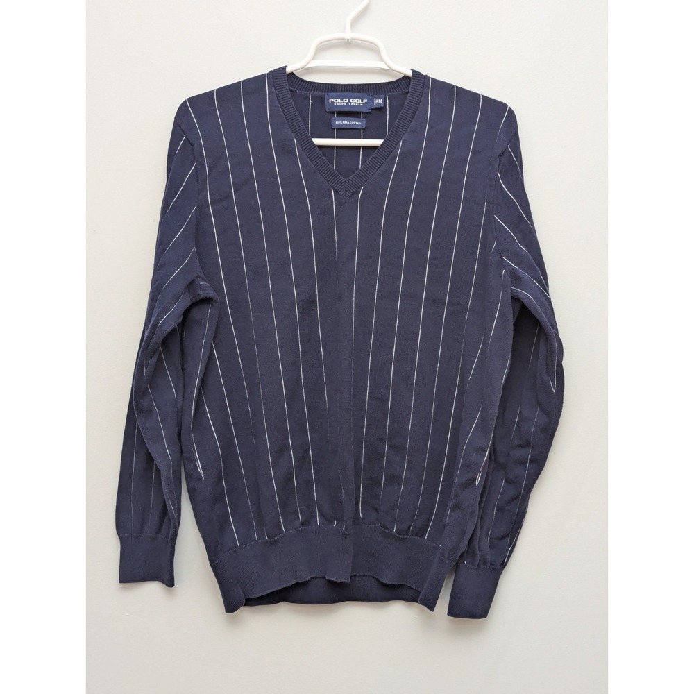 C4 Polo Ralph Lauren‎ Golf Sweater Pima Cotton V Neck Striped Pony Pullover